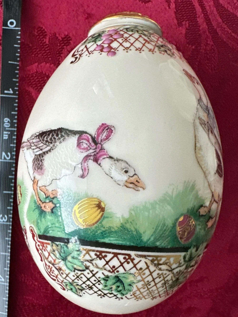 Vintage 1996 Lenox China Treasures Porcelain Easter Egg Geese & Grapevine